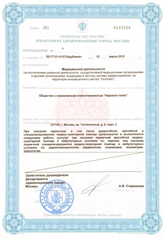 Приложение к лицензии